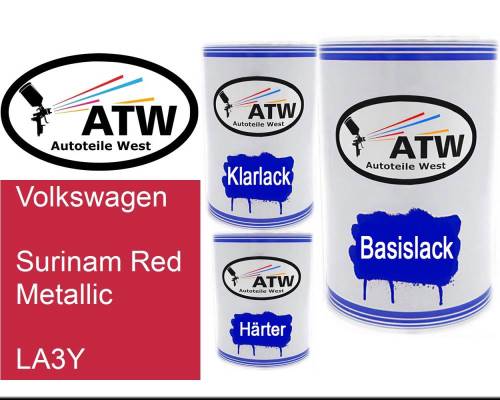 Volkswagen, Surinam Red Metallic, LA3Y: 500ml Lackdose + 500ml Klarlack + 250ml Härter - Set, von ATW Autoteile West.